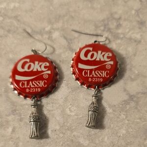 Vintage Coke Classic Red and Silver Earrings Pop Bottle Cap Style